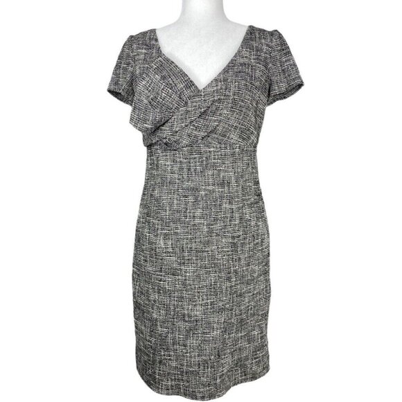 Valentino Red‎ Women's Black White V-Neck Luxury Tweed Designer Dress IT 44/C36 - Picture 1 of 15